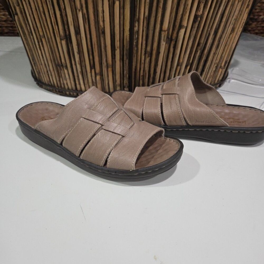 Josef Seibel Eliza Womens 11 mens 9 Light Tan Leather Sandals Slides EUC Shoe 4